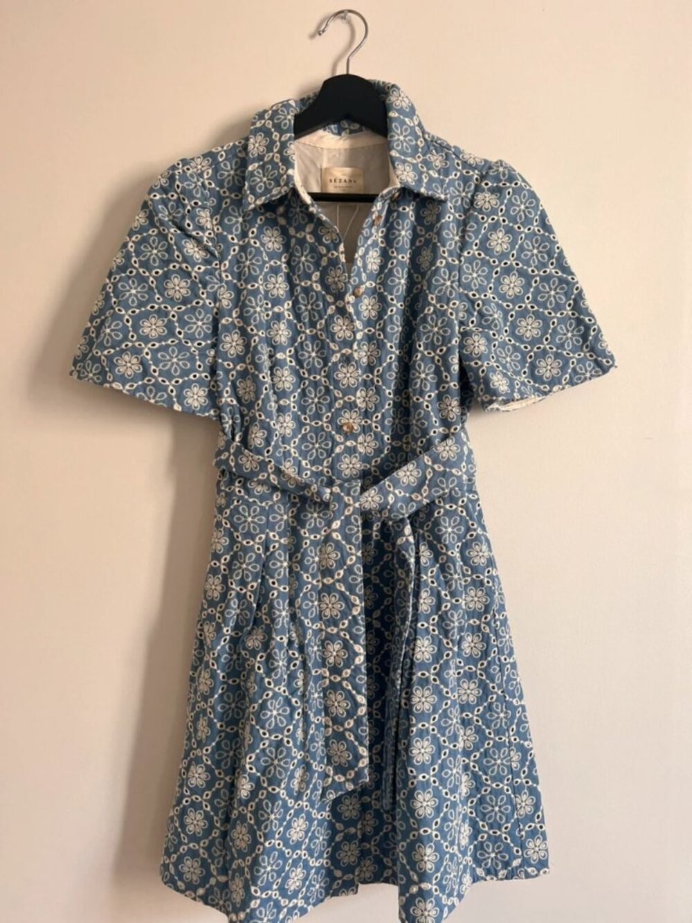 Sezane Gemini Embroidered Shirt Dress Women's XS US 2
